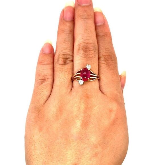 14k Cabuchon Ruby & Diamonds Ring - Picture 11 of 15